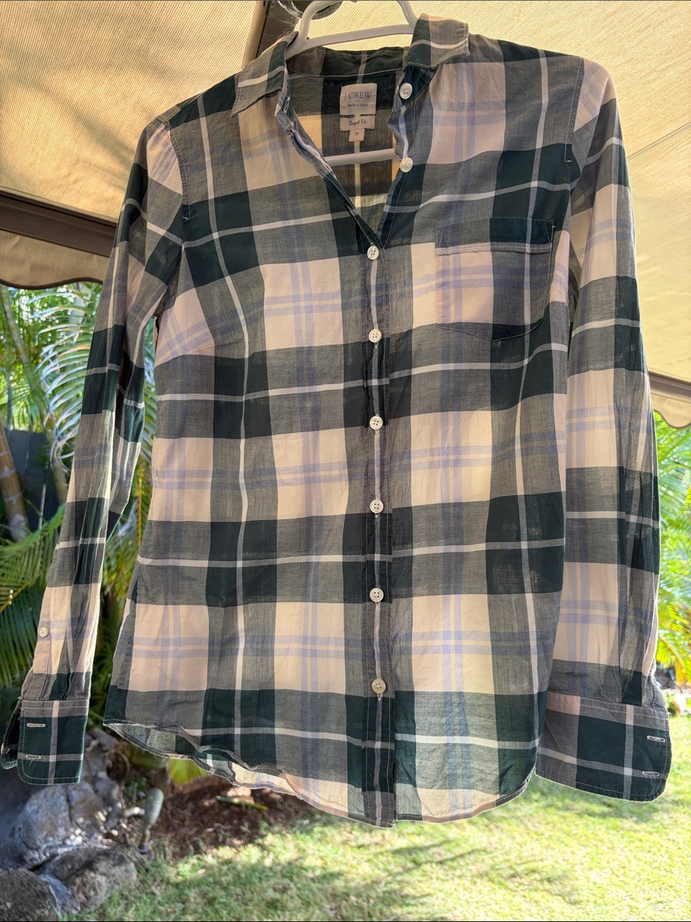 J. Crew Women’s Green and White Plaid Button-Down Shirt